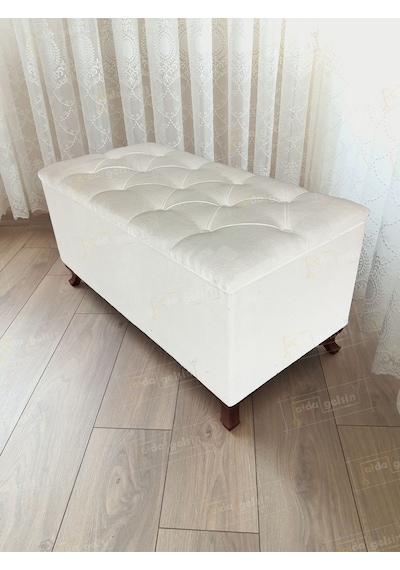 Lüks Sandıklı Kapitoneli Ayakucu Puf Bench 90 Cm Ceviz Ayak Vizon