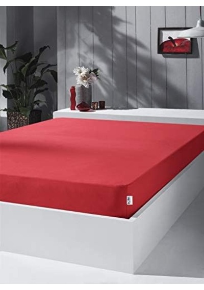 Kobe Home Örme Penye Lastikli Çarşaf, Çift Kişilik, Kırmızı, Pamuk-elastan 230 G/m2 Abanoz