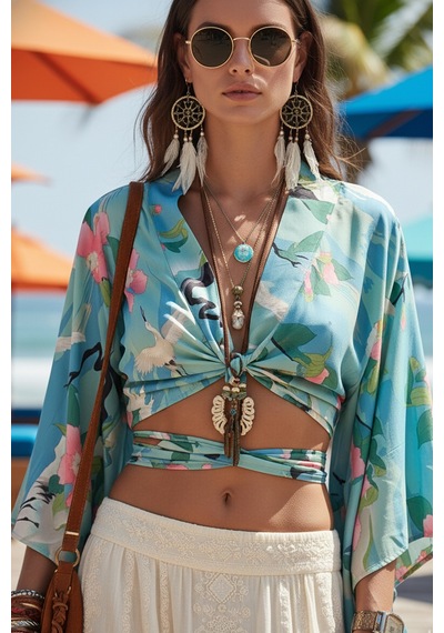 Fashion Cocktail Yeşil Japon Turna Kuşu Desenli Bağlamalı Ipeksi Bohem Kimono Geniş Kol Bluz Crop Yeşil Yeşil Fashion Cocktail Yeşil Japon Turna Kuşu Desenli Bağlamalı Ipeksi Bohem Kimono Geniş Kol Bluz Crop Yeşil Yeşil