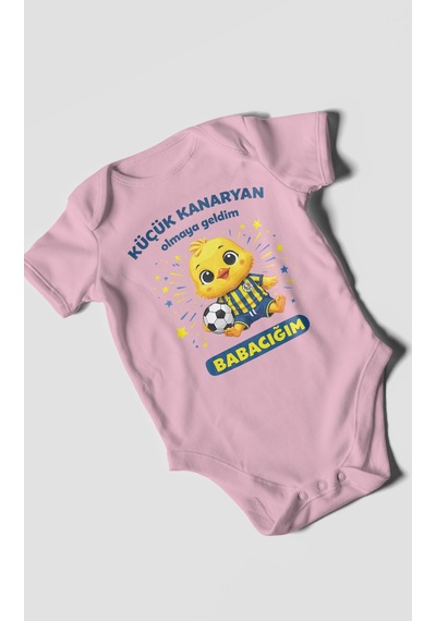 Morivokids Küçük Kanaryan Olmaya Geldim Babacığım Kısa Kollu Bebek Body %100 Pamuk Koyu Pembe