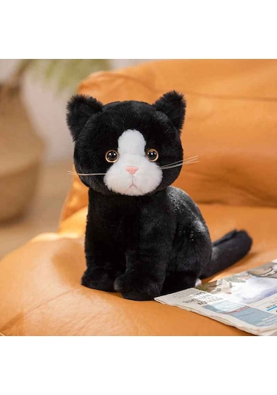 Kedi Peluş Oyuncak Çocuklar İçin Hediye 26 Cm Siyah - Beyaz