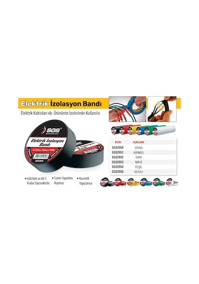 Sgs Elektrik İzolasyon Bandı - Kırmızı - 19 Mm X 9 Mt. - 3 Adet