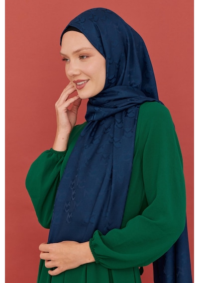 Mirsoy Scarf Mc Desen Parlak Jakar Şal - Lacivert Lacivert