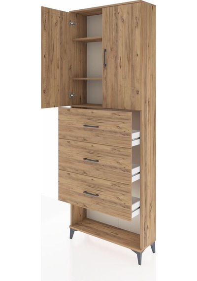 Arges Dolap 3 Raflı 3 Çekmeceli 2 Kapaklı 88x30x243 Çam-çam Atlas Çam