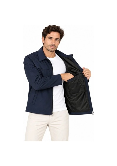 Erkek Su İtici Rüzgar Keser Astarlı Tam Fermuarlı 4 Mevsim Regular Fit Mont Ceket - Lacivert