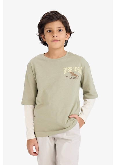 Defacto Erkek Çocuk Oversize Geniş Kalıp Bisiklet Yaka Baskılı Uzun Kollu Tişört G6323a826spgn497 Yeşil-gn497