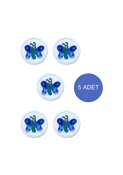 5 Adet Mavi Kelebek Çocuk Odası Mobilya Kulbu Seti - Abs Plastik Düğme Dolap ve Çekmece Kulpları Mavi
