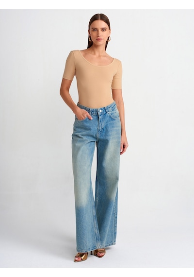 Dilvin Kısa Kollu Bodysuit Bej