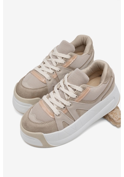 Tonny Black Yüksek Taban Rahat Bağcıklı Sneaker Kadın Bej Sneaker Tbklc020