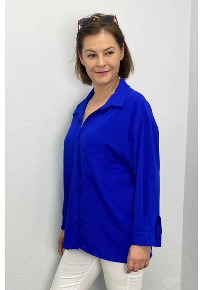 Mia Butik Kadın Parlamet Mavi Ayrobin Gömlek Parlamet Mavi
