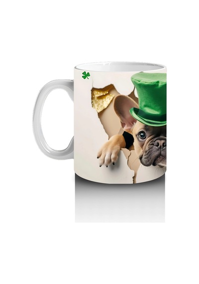 St. Patrick Şapkalı Neşeli Bulldog Baskılı Kahve Kupası Renkli