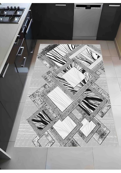 Geometrik Desen Modern Halı Dekoratif Kilim Gri