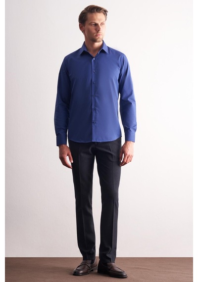 İmza Açık Lacivert Sert Yaka Filafil Desen Uzun Kol Slim Fit Pamuklu Gömlek 1004255181 Açık Lacivert