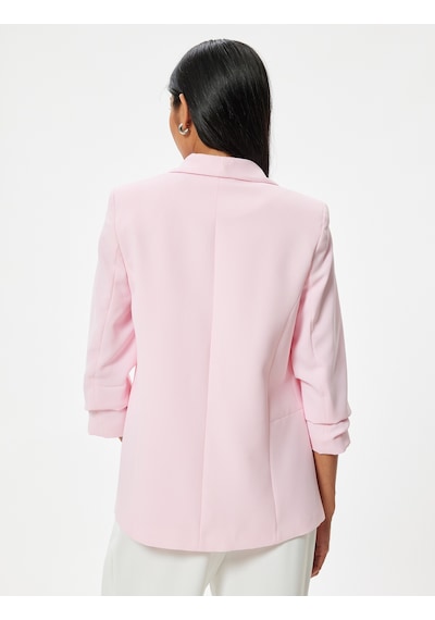 Koton Uzun Blazer Ceket Ters Şal Yaka 3/4 Kol Kapaklı Cep Detaylı Krep Kumaş Pembe 4sak50181uw Gül