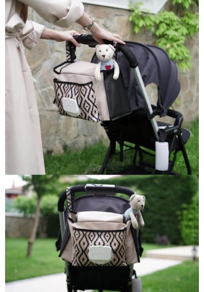 Bebek Arabası Çantası Organizer Anne Bebek Bakım Çantası Puset Düzenleyici Çanta Stroller Bag Kahverengi - Siyah