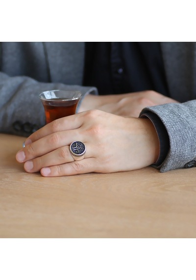 Oval Tasarım Soyağacı Temalı 925 Ayar Gümüş Erkek Yüzük (457814692)