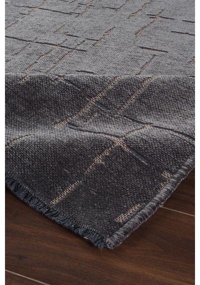 Modern Desenli Yıkanabilir Şönil Dokuma Saçaklı Kaymaz Taban Salon Mutfak Halı Kilim Antrasit