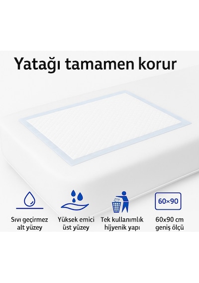 Puremed Yatak Koruyucu Örtü 60x90 Cm Tek Kullanımlık Sıvı Geçirmez Hasta Altı Örtüsü