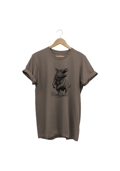 Avcılık Hunter Domuz Avcılığı Baskılı %100 Pamuk Regular Fit Unisex T-shirt Kahverengi