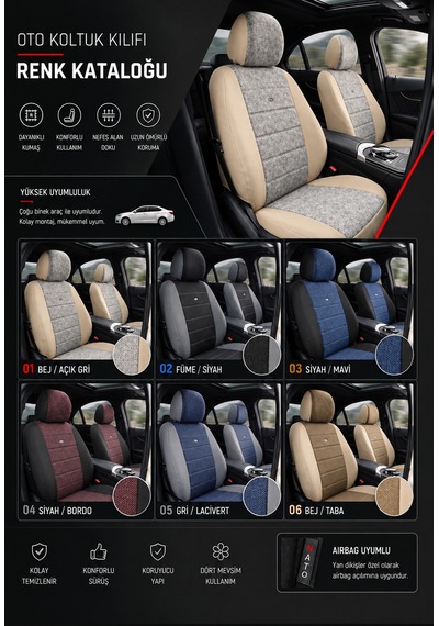 Isuzu D-max Uyumlu Oto Koltuk Kılıfı Tam Set Airbag Uyumlu 4 Mevsim Cotfit Serisi 23247966