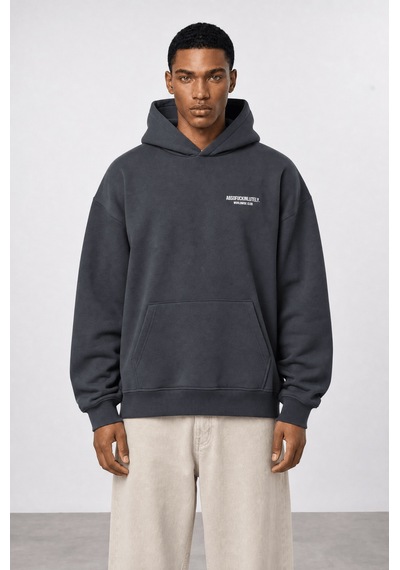 Respire Erkek Absofuckinlutely Baskılı Oversize Hoodie Füme