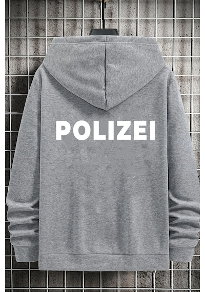 Uyguntarz Unisex Polizei Sırt Baskılı Sweatshirt Gri