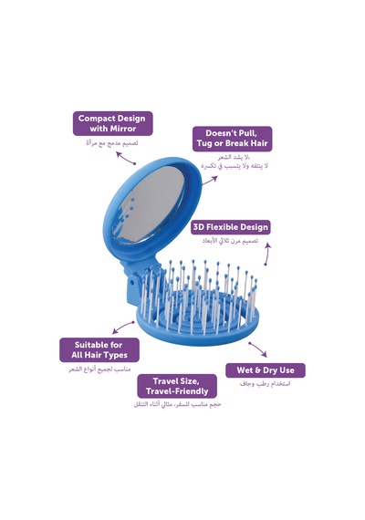 Beauty Makaron X Sw. Smiley Saç Fırçası - 3d Esnek, Aynalı, Çanta Boy - Compact Detangler Mavi