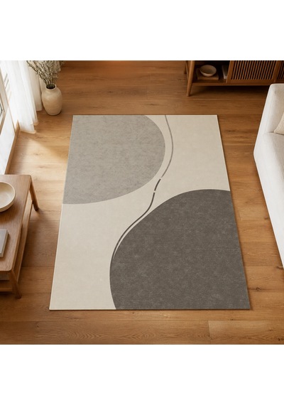 Kartela Halı Denge Soyut Modern Halı Açık Gri Kaymaz Taban Makinede Yıkanabilir 160x240 Cm