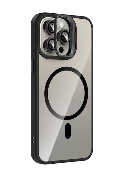 Joko Apple Uyumlu iPhone 15 Pro Max Uyumlu Remim Lensli Magsafe Standlı Kapak - Siyah