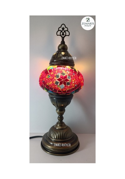El Yapımı Otantik Mozaik Masa Lambası Yüksek Boy Bordo - 820076288 Bordo