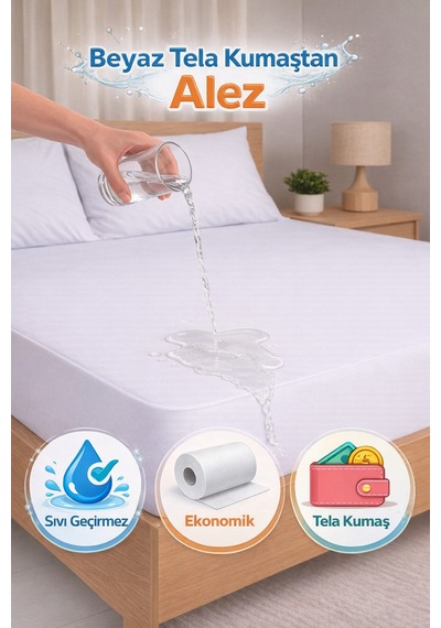 Ekonomik Tela Kumaş Fitted Sıvı Geçirmez Alez Beyaz