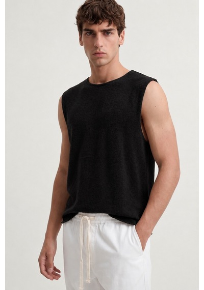 Antioch Relax Fit Dokulu Erkek Kolsuz T-shirt A26y9457 Siyah