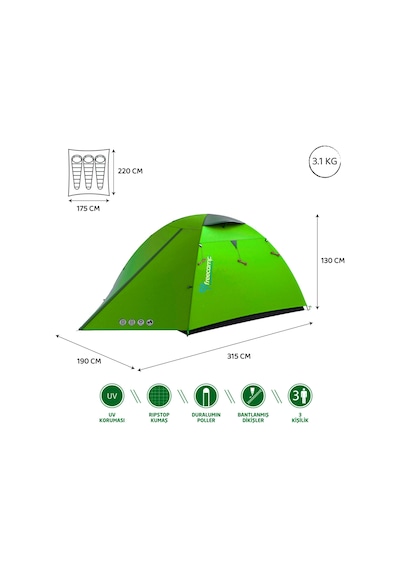 Freecamp Beast 3 - 3 Mevsim 3 Kişilik Çadır Yeşi