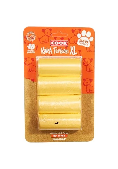 Cook Kaka Torbası, Büyük Boy, 4 Rulo X 30 Torba, 120 Adet, Kavun Kokulu, Turuncu