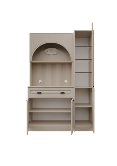Siena Kum Beji Midi Sağ Vitrinli 130 Cm Komple Mdf Led Aydınlatmalı Kahve Köşesi