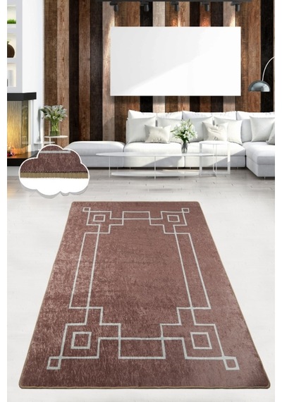 Square Bej 200X290 Cm Modern Yıkanabilir Kaymaz Taban Halı
