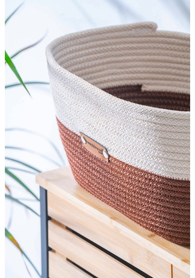 Home Beyond Oval Hasır Organizer - 33 Cm Beyaz/kahverengi