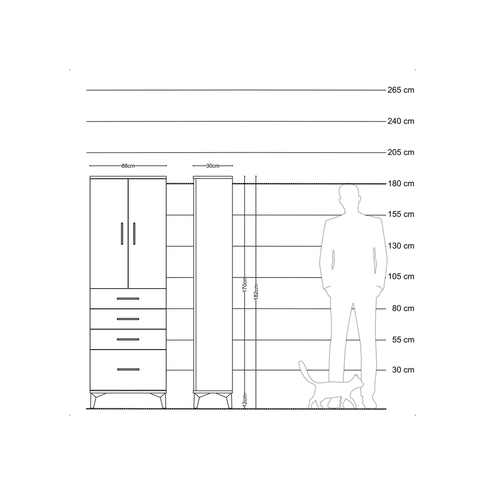 Arges Dolap 3 Raflı 4 Çekmeceli 2 Kapaklı 88x30x182 Çam-antrasit Çam