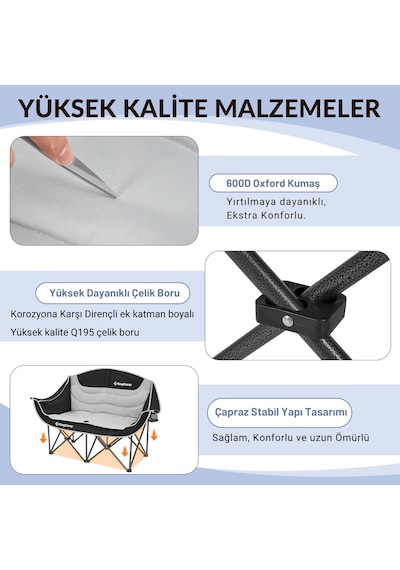 Kingcamp Loveseat Double Çift Kişilik Katlanır Kamp Sandalyesi B.grey Gri - Siyah