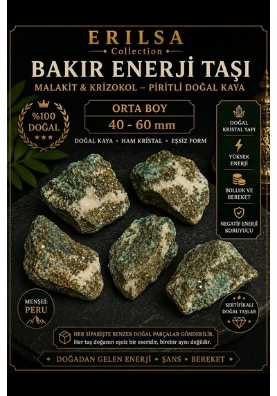 Sertifikalı Doğal Bakır Enerji Taşı Kütle - Malakit Krizokol Piri