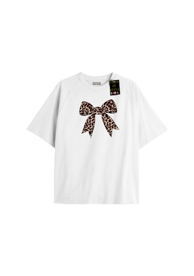 Flood Of Style Beyaz Oversize T-shirt Leopar Kurdale Özel Tasarım