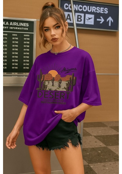 Desert Arızona Baskılı Unisex Tshırt Mor