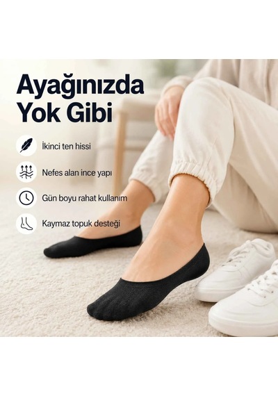 Genel Erkek Geri Dönüşüm İplikli 12 Li Görünmez Sneaker Çorap, İnce Dikişli, Nefes A Siyah 12'li / 39-44