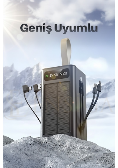 Ape Solar 30.000 Mah Güneş Enerjili Led Işıklı Powerbank Şarj Aleti 2x Usb Çıkışlı Mikro Type-c