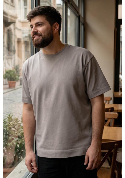Tommylife Koyu Bej Basic Kısa Kol O Yaka Büyük Beden Erkek T-shirt - 88072 Koyu Bej