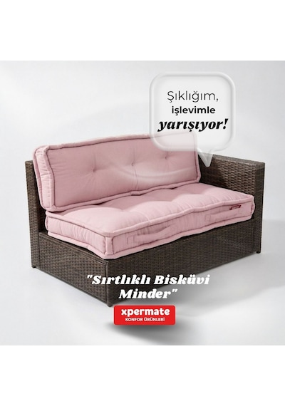 Xpermate Bisküvi Yer Minderi 60x120 Kalın Palet Balkon Petek Önü Fermuarlı Minder Pembe