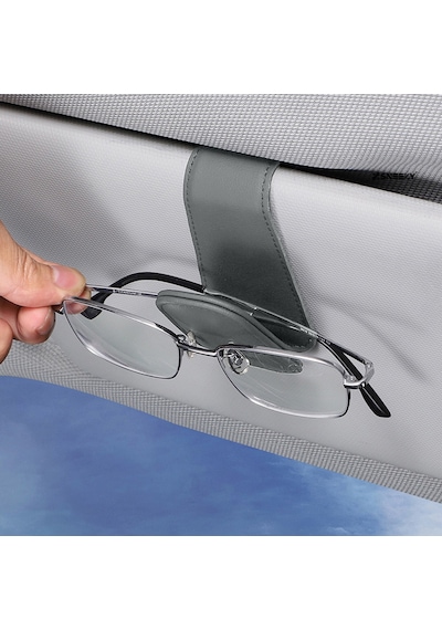 Araç İçi Gözlük Tutucu Deri Manyetik Kart Ve Gözlük Tutucu Klips Oto Gözlük Tutucu Gri