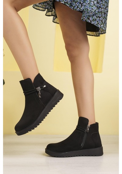 Nesil Shoes Dvm 1001 Siyah Süet Kadın Fermuarlı Kışlık Bot-siyah Süet Siyah