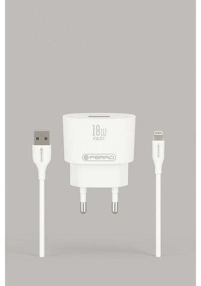 Ferro W22 Qualcom Apple Uyumlu iPhone 18w 3.0 Lightning Hızlı Şarj Seti