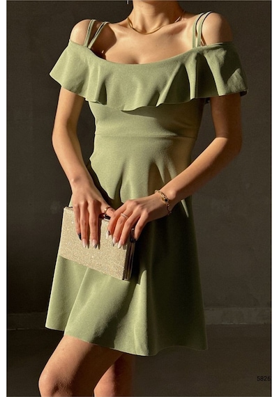 DefyModa Kadın Gösterişli Krep Kumaş Mini Elbise Mint